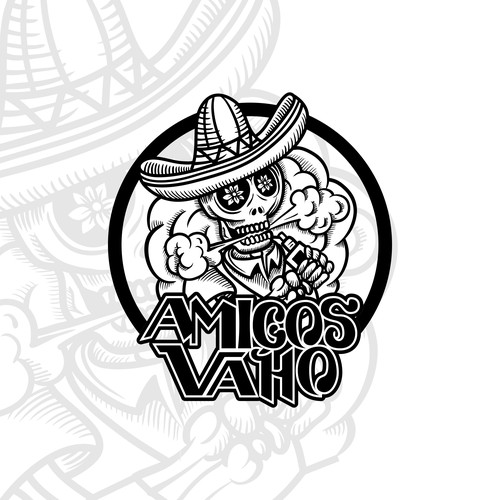 Black and white logo with the title 'Logo for AMIGOS VAHO'