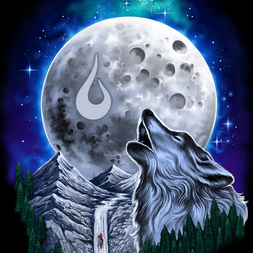 Mountain illustration with the title 'Howling Wolf'