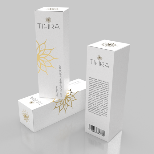 Glamorous design with the title 'Packaging design for tweezers with eyebrow brush'