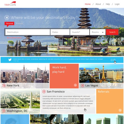 Booking website with the title 'Exciting new TRAVEL website for Tripcape'