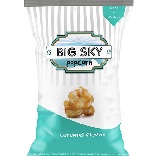 Popcorn logo with the title 'Create a classy & exciting logo for Big Sky Popcorn!'