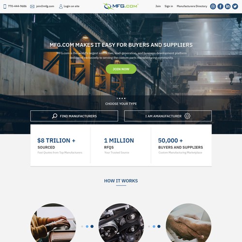 Industrial website with the title 'Design for a manufacturing company.'