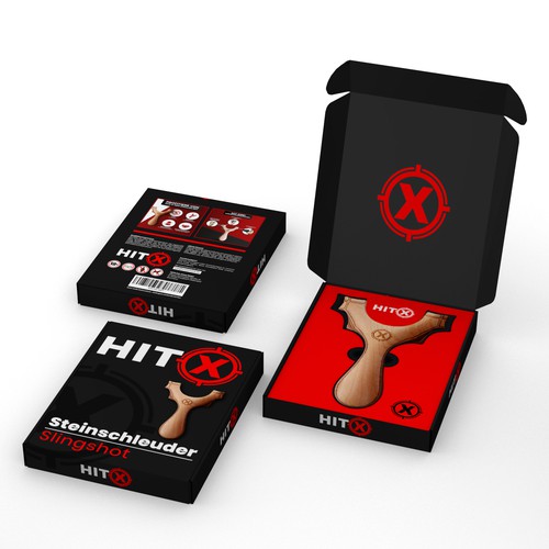 Red packaging with the title 'Box Packaging Design'