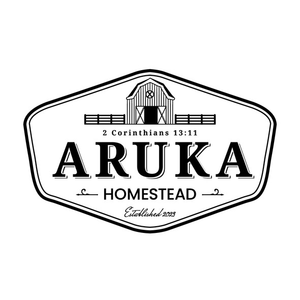 Black and white mail logo with the title 'Aruka Homestead'