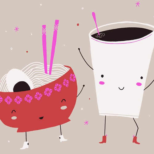 Food artwork with the title 'Coffee and Ramen'