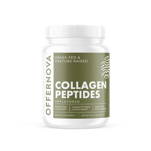 Whey packaging with the title 'Offernova - Collagen Peptides'