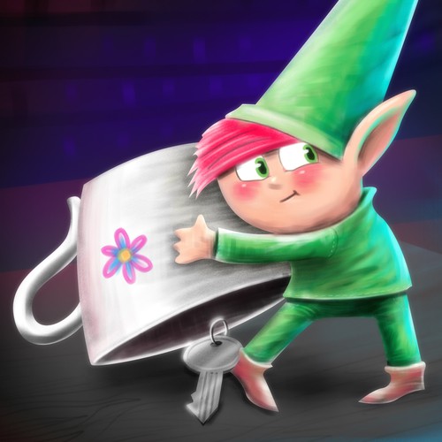 Christmas artwork with the title 'Elf for a Christmas card'