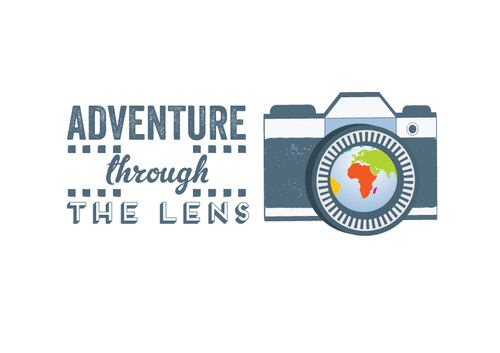 Black camera logo with the title 'Logo design for the travel photography blog'