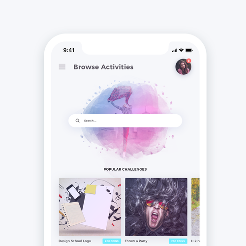 Feed design with the title 'Challenges App'