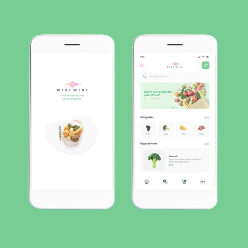 Grocery store design with the title 'Grocery app design'