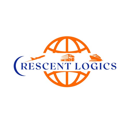 Import-export logo with the title 'Crescent Logics — Global Freight & Transportation Logo Design'