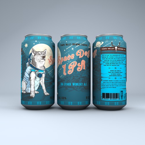 Can packaging with the title 'Space Dog Beer Can'
