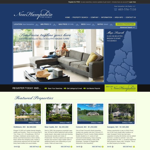Dark website with the title 'New Hampshire Fine Homes needs a new website design'