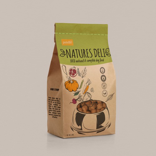 Dog packaging with the title 'Dog Healthy Natures food'