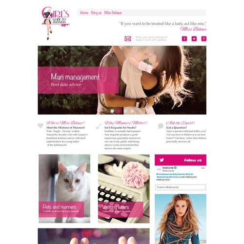 Pink website with the title 'Elegant girly web site design for teenagers'