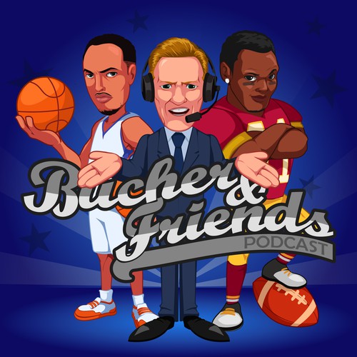 Caricature artwork with the title 'Sport podcast cover'