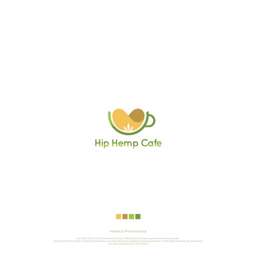 Hemp oil logo with the title 'Hip Hemp Cafe'