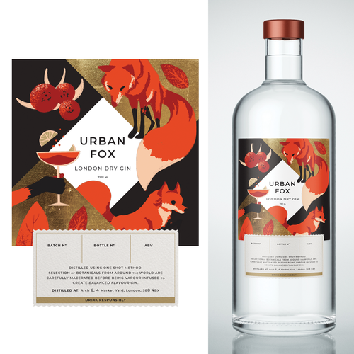 Gin label with the title 'Simple Design for Urban Fox Gin'