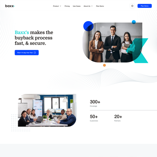 Product design website with the title 'Baxx Webpage design'