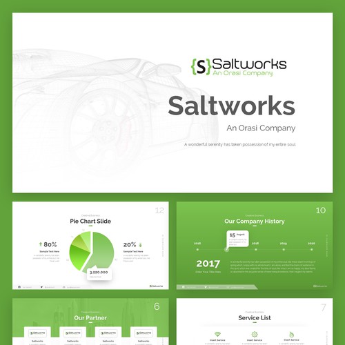 Pitch deck design with the title 'Saltworks Deck Template Presentation'