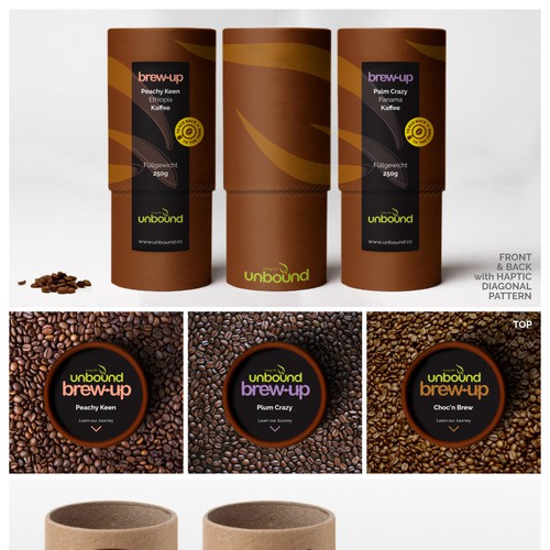 High-quality packaging with the title 'High-End Coffee Packaging Design Finalist'