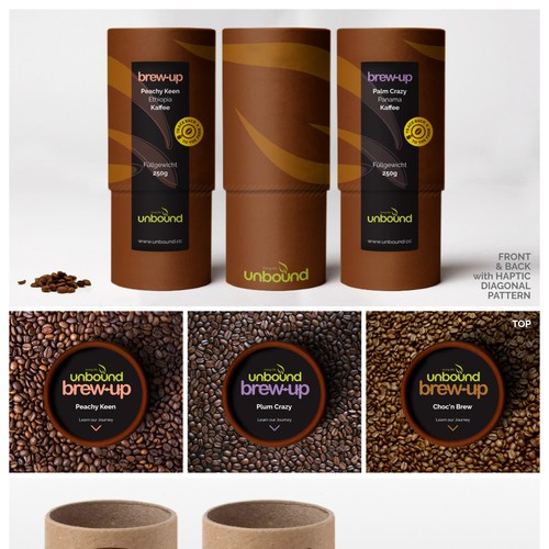 Tube packaging with the title 'High-End Coffee Packaging Design Finalist'
