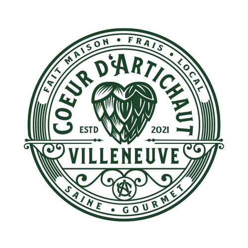 French cafe logo with the title 'Coeur d’Artichaut Villeneuve'