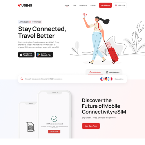 UX/UI website with the title 'Website Design for a E-SIM Service Provider Company'