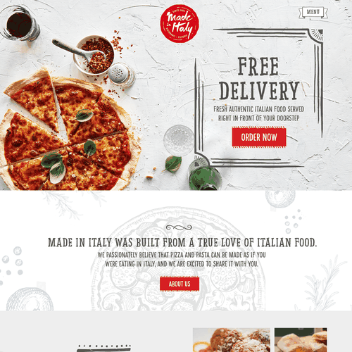 Pizza website with the title 'Web Design for an Italian Pizzeria'