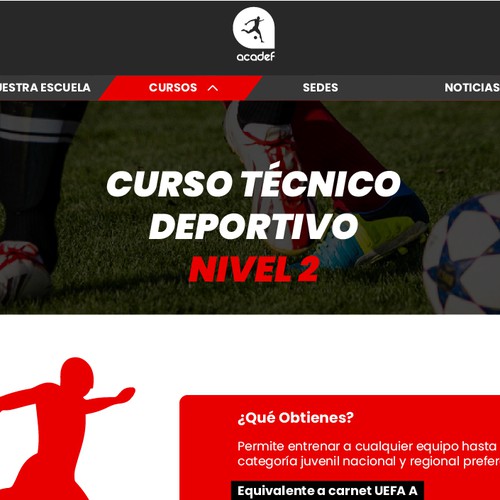 Redesigned website with the title 'Escuela de entrenadores de futbol'