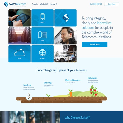 Branding website with the title 'Creative yet to the point telecom web design'