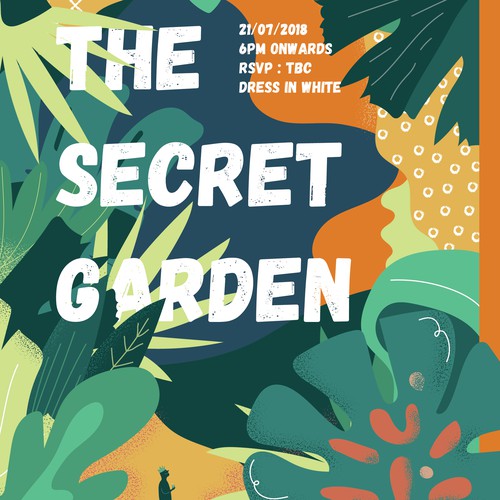 Green artwork with the title 'Poster concept for The Secret Garden party by 99designs SocialClub Melbourne'