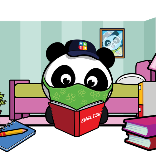 Panda design with the title 'Mia poses'