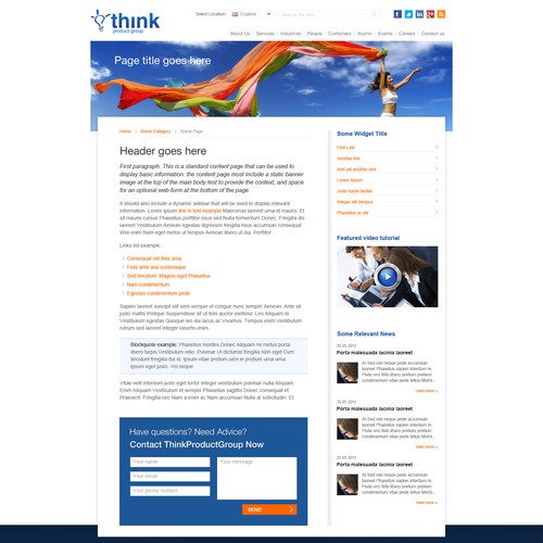 Bright website with the title 'Website design for Think Product Group Ltd'