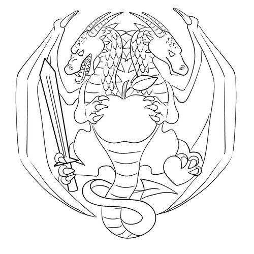 Apple illustration with the title 'Medieval heraldic Dragon and apple design'