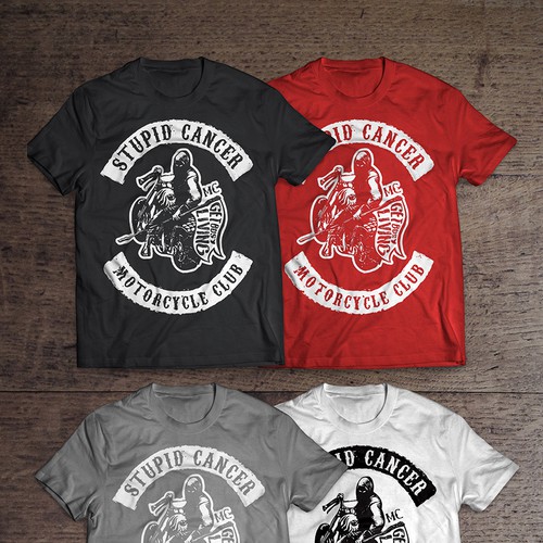 Motorcycle t-shirt with the title 'Design Our Stupid Cancer Motorcycle Club T-Shirt'