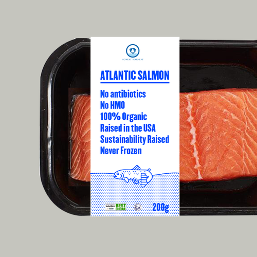 Flat packaging with the title 'Packaging for fresh salom'