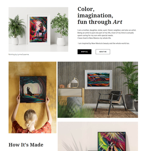 Canvas design with the title 'Square Online website for artist.'