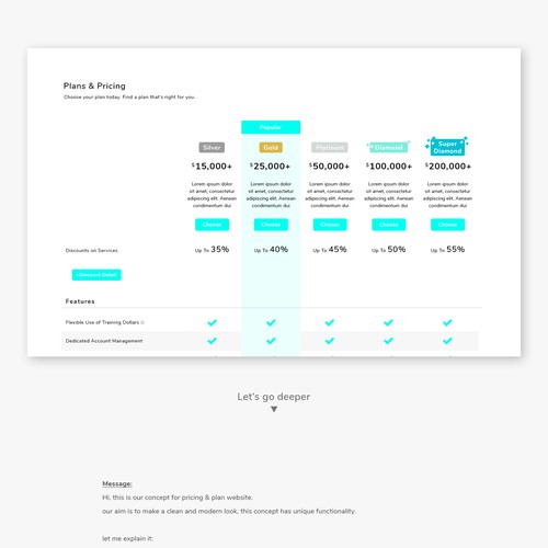 Pricing page design with the title 'Plan & Pricing concept'