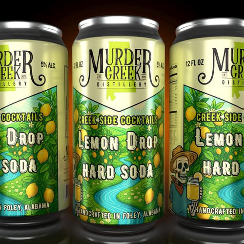 Can label with the title 'LEMON DROP HARD SODA CAN LABEL DESIGN'