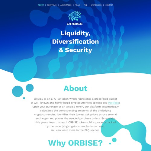 Crypto website with the title 'Landing page for ORBISE'