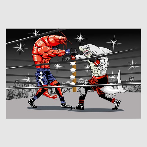 Shark illustration with the title 'Art & iIlustration Shark vs. Shrimp boxing match'