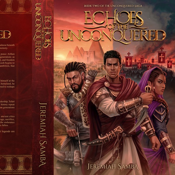 Digital art book cover with the title 'Echoes of the Unconquered'
