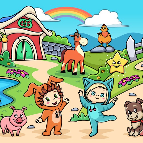 Background illustration with the title 'Eva and Dave Cartoon'