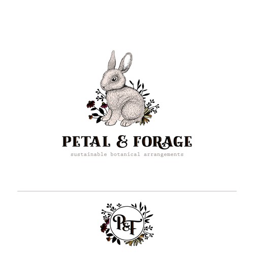 Rabbit logo with the title 'Logo concept for Petal and Forage.'