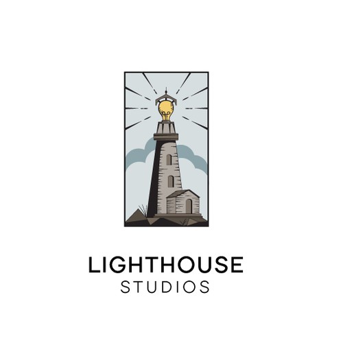 Lighthouse logo with the title 'Vintage- hipster Creative media studio'