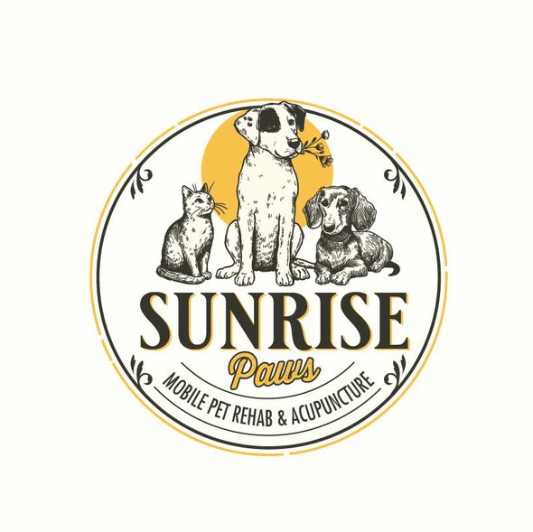 Bully dog logo with the title 'Sunrise Paws'