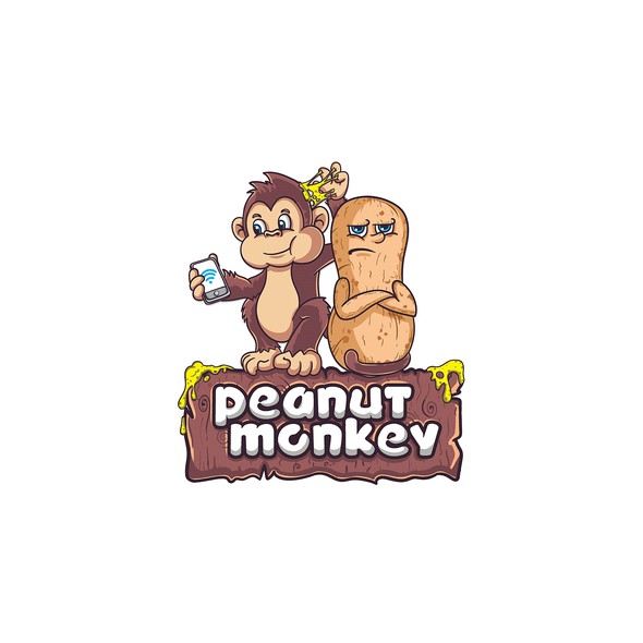 Cartoon logo with the title 'Peanut Monkey Design'