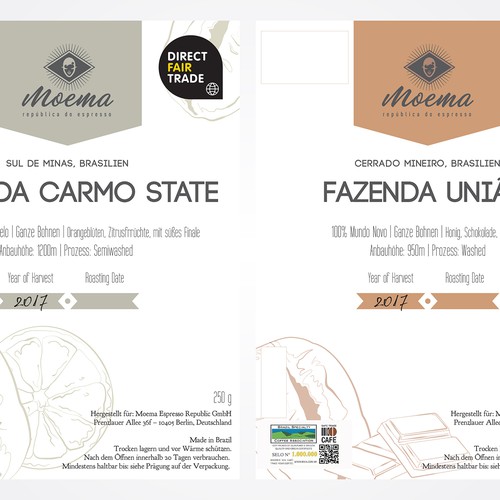 Hipster packaging with the title 'Packaging Design for Moema Coffee'