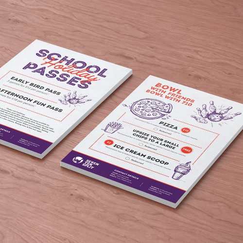 Bowling design with the title 'Flyer for School Holiday Fun Passes'